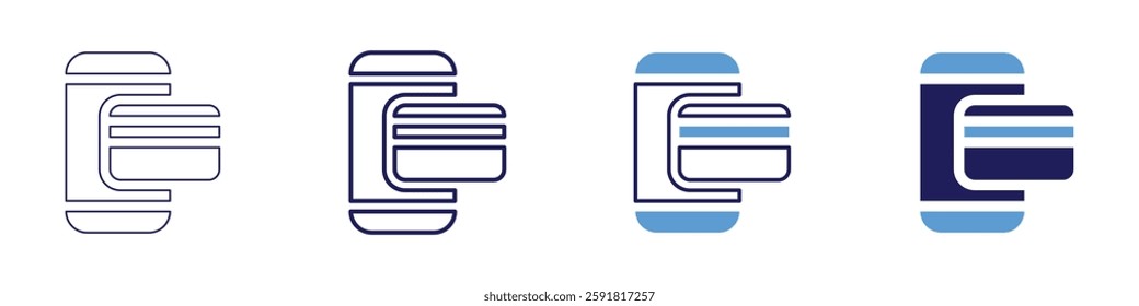 Mobile payment apps icon in 4 different styles. Thin Line, Line, Bold Line, Duotone. Duotone style. Editable stroke.