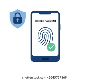 Autenticação de pagamento móvel, Ilustração do vetor de verificação de impressão digital