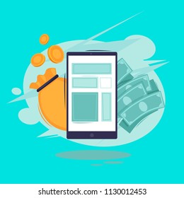 Mobile payment banking. Smartphone wireless money transfer. Flat design vector illustration.