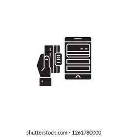 Mobile payment black vector concept icon. Mobile payment flat illustration, sign