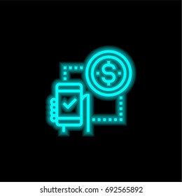 Mobile payment blue glowing neon ui ux icon. Glowing sign logo vector