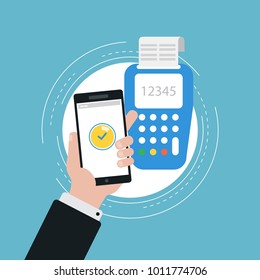 Mobile payment, payment by smartphone, money transfer, online payment transfer flat vector illustration design. Business and finance design for web banners and apps 