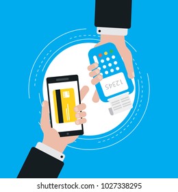 Mobile payment, payment by smartphone, money transfer, online payment transfer flat vector illustration design. Business and finance design for web banners and apps