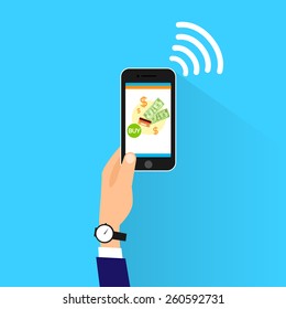 mobile payment with cell smart phone nfc technology vector illustration