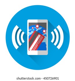 Teléfono inteligente móvil de pago con icono de tarjeta de crédito Ilustración de vectores planos