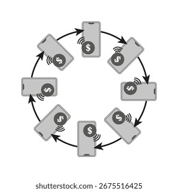 Mobile payment circle. Financial transaction cycle. Digital money flow. Vector business concept. EPS 10.