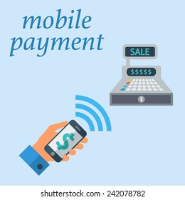 Mobile payment. Color Flat design style. Vector illustration.