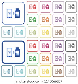Mobile payment color flat icons in rounded square frames. Thin and thick versions included.