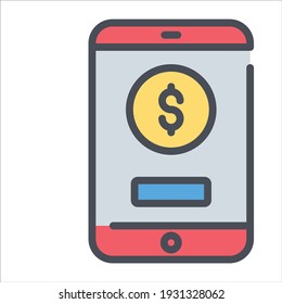 mobile payment color outline icon, business and finance icon.