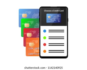 Mobile Payment Concept Card Select Wave Pay Illustration Icon Vector