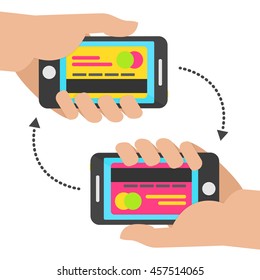 Mobile payment concept with card. Transfer mobile concept. Vector Illustration