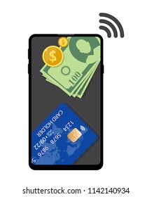 Mobile Payment Concept Card Wave Pay Illustration Icon Vector