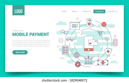 mobile payment concept with circle icon for website template or landing page banner homepage