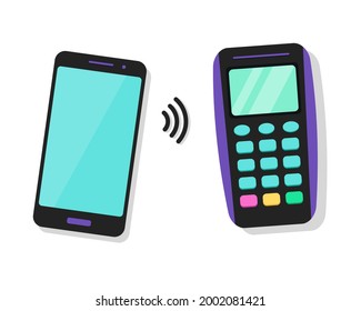 Mobile payment concept. Contactless payment. Smartphone and payment terminal isolated on white background. Vector illustration