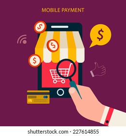 Mobile payment concept with flat icons. Vector illustration