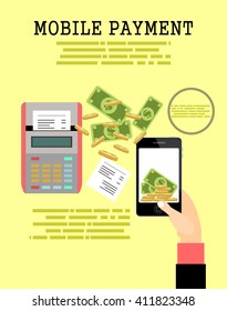 Mobile payment concept. flat vector illustration.Concepts web banner and printed materials.