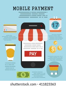 Mobile payment concept. flat vector illustration.Concepts web banner and printed materials.