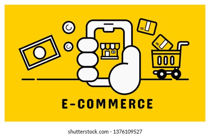 Mobile payment concept. Icon banner design, e.commerce process. Vector illustration 
