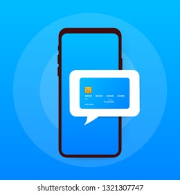 Mobile Payment concept with illustration of smartphone, credit card. Vector stock illustration.