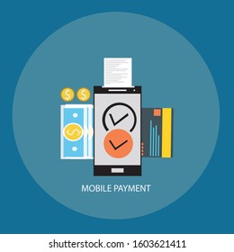 Mobile payment concept isolated vector illustration. POS terminal confirm, NFC payment, money transferring via smartphone app, online banking and shopping, e-commerce. Mobile payment service set