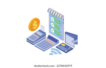 Mobile payment concept with letters.on white background.3D design.isometric vector design Illustration.