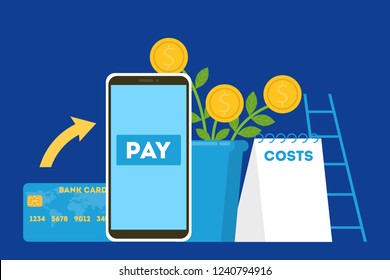 Mobile payment concept. Making money transaction on digital device. Idea of modern technology and finance progress. Flat vector illustration