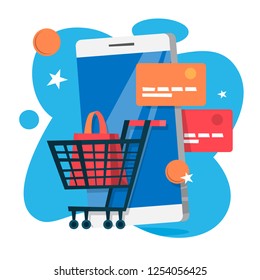 Mobile payment concept. Making money transaction on digital device. Idea of modern technology and finance progress. Flat vector illustration