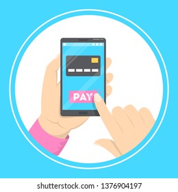 Mobile payment concept. Money transaction in the internet. Digital finance and e-commerce. Isolated vector illustration in cartoon style
