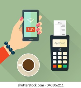 Mobile payment concept . NFC technology. Vector flat illustration.
