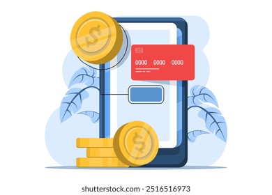 Mobile Payment Konzept, Online-Banking und Transaktionen, Online-Banking und Mobile Payment. Sichere Zahlungs- und Sicherheitstransaktionen. Flaches Design, Vektorgrafik.