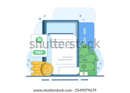 Mobile payment concept or online money transfer. Internet payment, online payment. Online shopping e-commerce marketplace. Flat vector illustration for landing page, mobile app, web banner.
