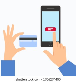 Mobile Payment Konzept. Bezahlung online. Mit einem Handy zu Bank und Shop online. Vektorillustration. 