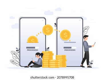 Mobile Payment concept, People character transfer money for online shopping on smartphone. Suitable for web landing page, ui, mobile app, banner template. Vector Illustration