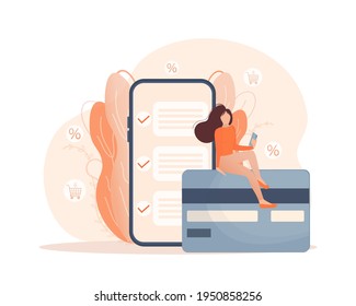Mobile payment concept with person. Flat isometric vector illustration. Qr code, mobile device. Bank online. Vector illustration design.