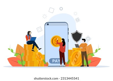 Mobile Payment Concept, Showing how user pay transaction and withdrawal using mobile phone, Suitable for landing page, ui, web, app intro card, editorial, flyer and banner, Vector Illustration.