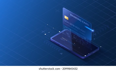 Mobile payment concept. Smartphone online invoice application. Isometric vector illustration.