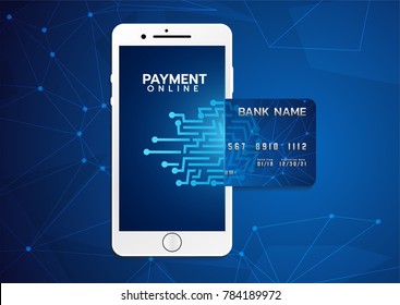 Mobile payment concept, Smartphone with processing of mobile payments from credit card. Vector illustration