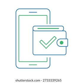 Confirmación de pago móvil con icono de línea de billetera digital