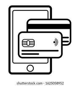 Mobile payment. Credit card reader on smartphone scanning a credit card