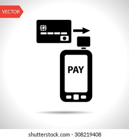 Mobile payment. Credit card reader on smartphone scanning a credit card