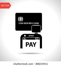 Mobile payment. Credit card reader on smart phone scanning a credit card