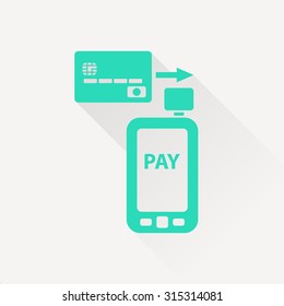 Mobile payment. Credit card reader on smartphone scanning a credit card