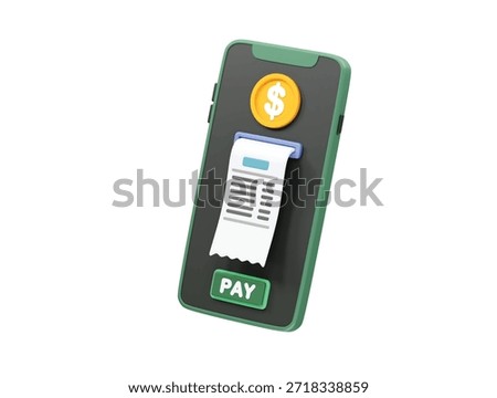 Mobile Payment and Digital Billing on Smartphone icon 3d rendering illustration