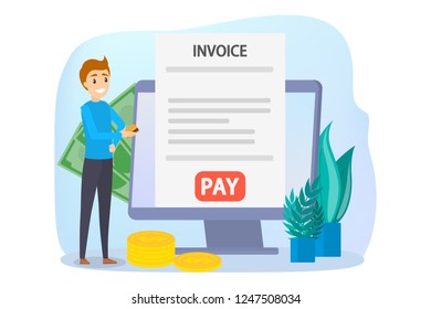 Mobile payment. Digital money transaction through modern device. Electronic technology concept. Vector illustration in cartoon style
