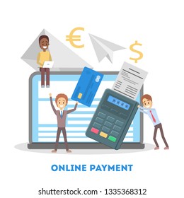 Mobile payment. Digital money transaction through modern device. Electronic technology concept. Vector illustration in cartoon style