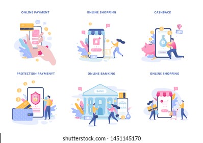 Mobile payment. Digital money transaction through modern device. Electronic technology concept. Vector illustration in cartoon style