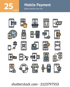 Mobile Payment filled outline icon set. Vector and Illustration.