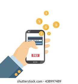 mobile payment flat hand isolated background .
