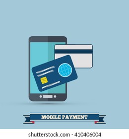Mobile payment - Flat mobile payment icon on background.
All elements are in separate layers. Fully editable. Eps10 vector