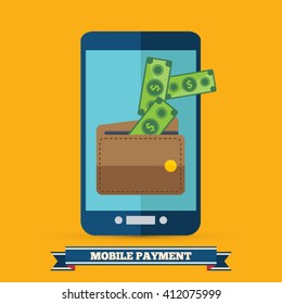 Mobile payment - Flat mobile payment icon on background. All elements are in separate layers. Fully editable. Eps10 vector